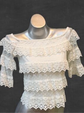 Express ruffle eyelet tiered lace frilly top off shoulder floral coquette fairy